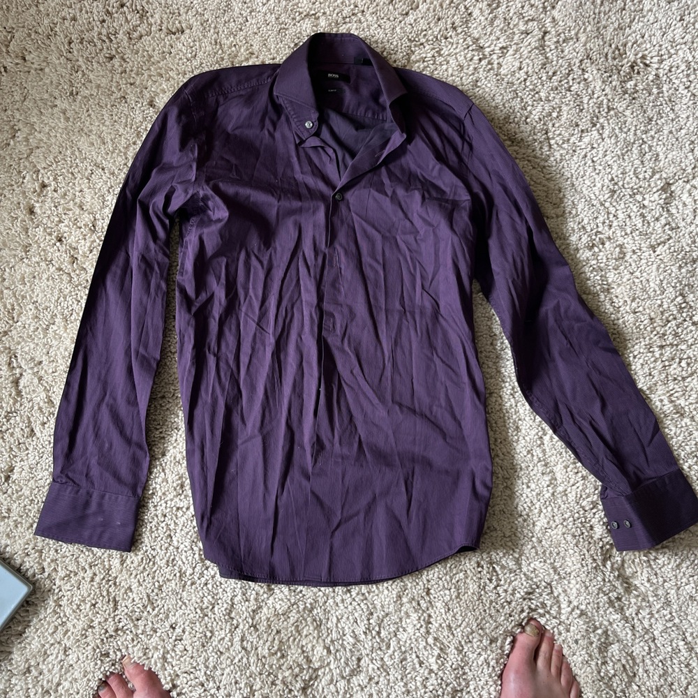 Boss Hugo Boss purple micro-stripe button-up dress shirt